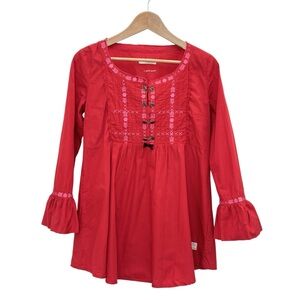 Odd Molly Embroidered Babydoll Tunic Blouse Anthro Boho Y2K Vintage Red Small